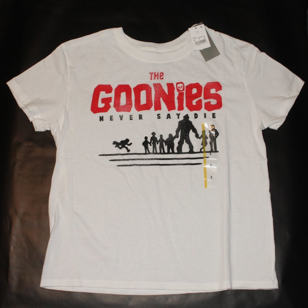 Vintage Goonies Never Say Die White Graphic Print T-Shirt New With Tags Size S